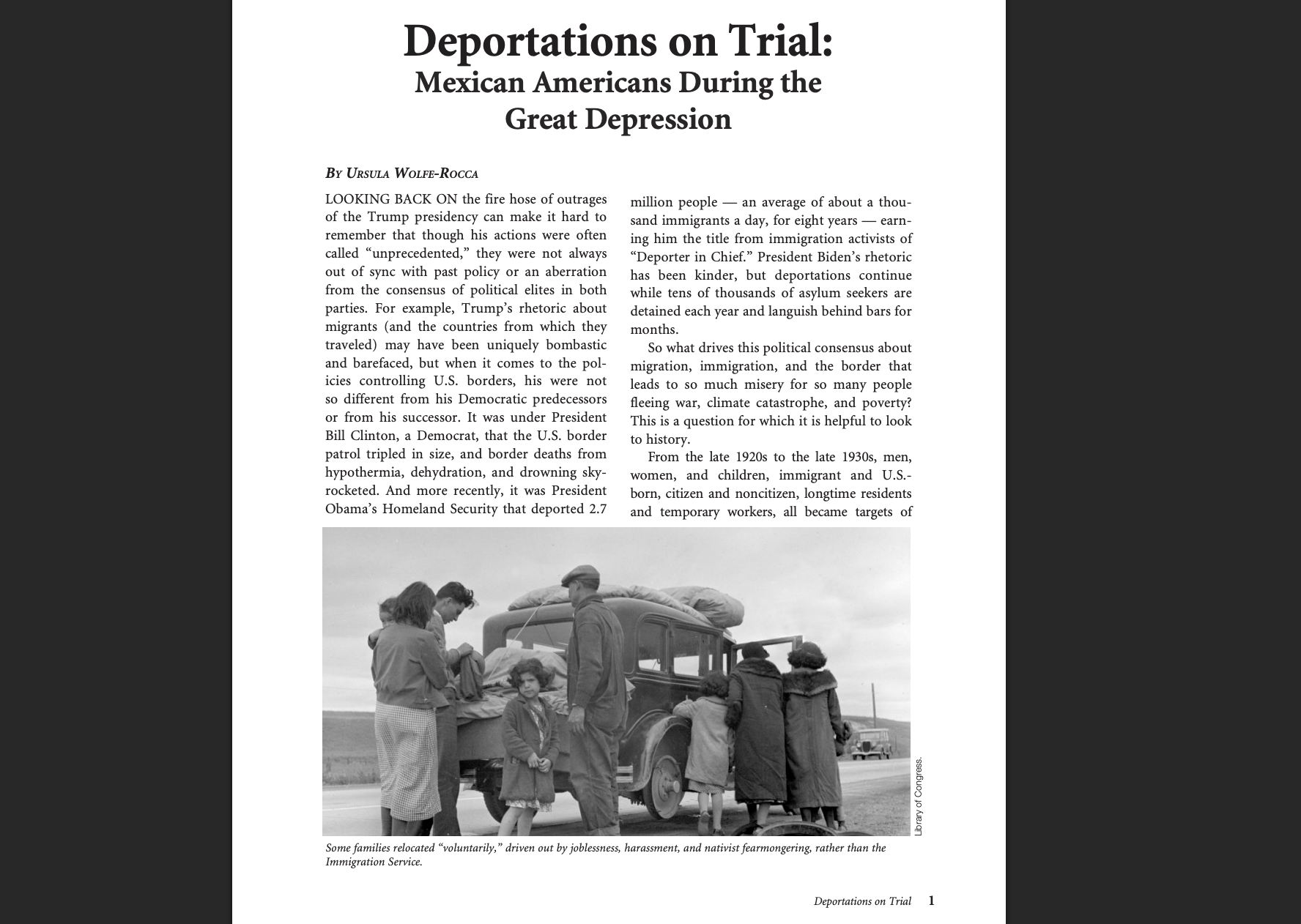 Deportations on Trial: Mexican Americans During the Great Depression
